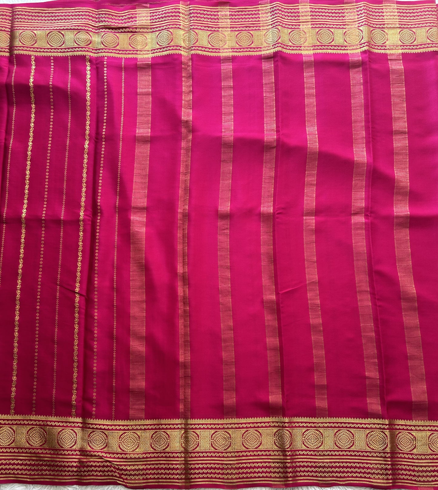 Pink Mysore Crepe Silk Saree with Silver Zari Border | Pure Handloom | Silk Mark Certified