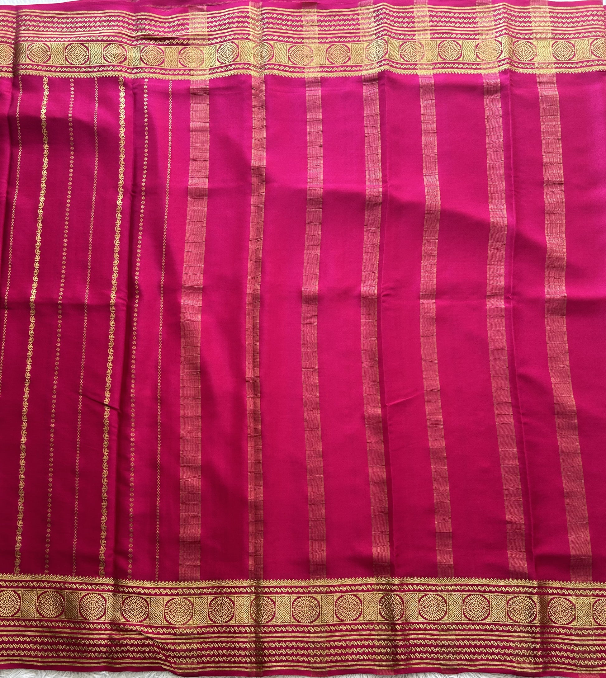 Pink Mysore Crepe Silk Saree with Silver Zari Border | Pure Handloom | Silk Mark Certified - Sampradaya Designer Studio