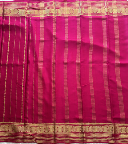Pink Mysore Crepe Silk Saree with Silver Zari Border | Pure Handloom | Silk Mark Certified