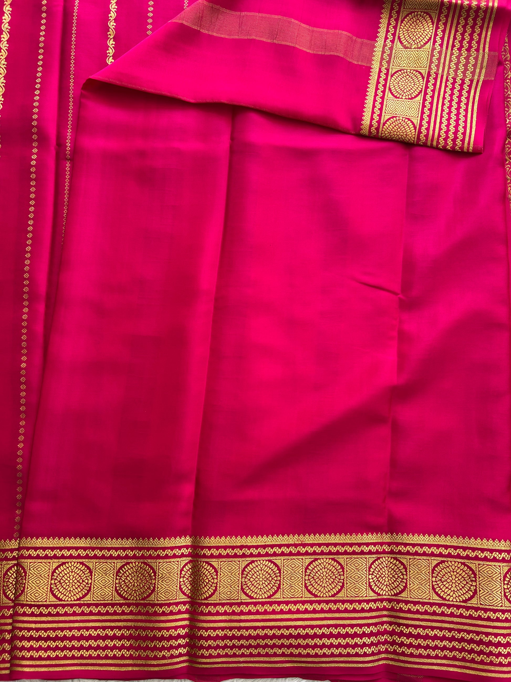 Pink Mysore Crepe Silk Saree with Silver Zari Border | Pure Handloom | Silk Mark Certified - Sampradaya Designer Studio