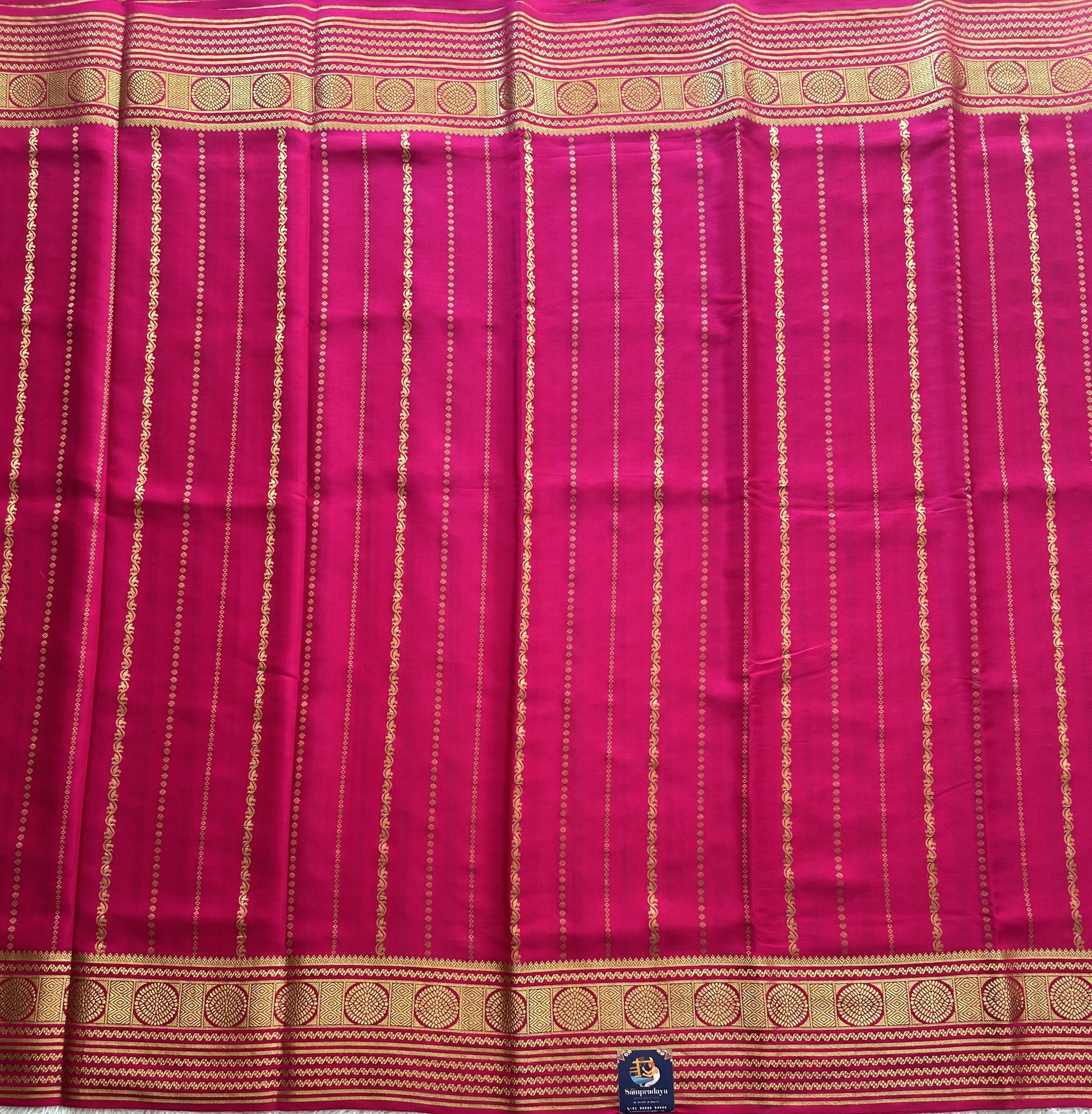 Pink Mysore Crepe Silk Saree with Silver Zari Border | Pure Handloom | Silk Mark Certified - Sampradaya Designer Studio