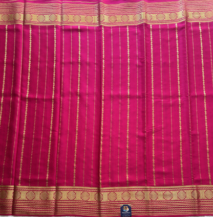 Pink Mysore Crepe Silk Saree with Silver Zari Border | Pure Handloom | Silk Mark Certified