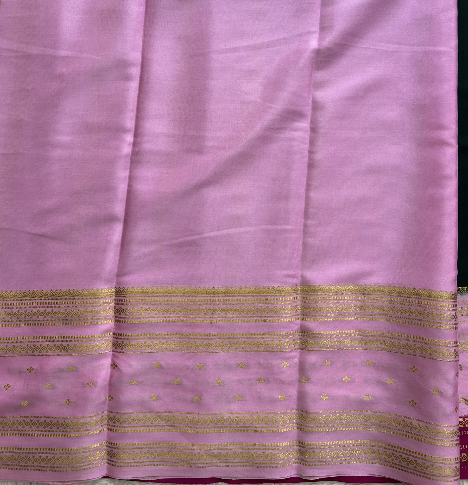 Bottle Green Mysore Crepe Silk Saree with Silver Zari Border | Pure Handloom | Silk Mark Certified - Sampradaya Designer Studio