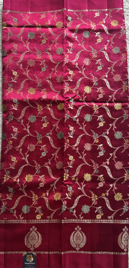 Chiniya Silk Saree Pink Colored Elegantly Paired With a Gap Border - Sampradaya Designer Studio