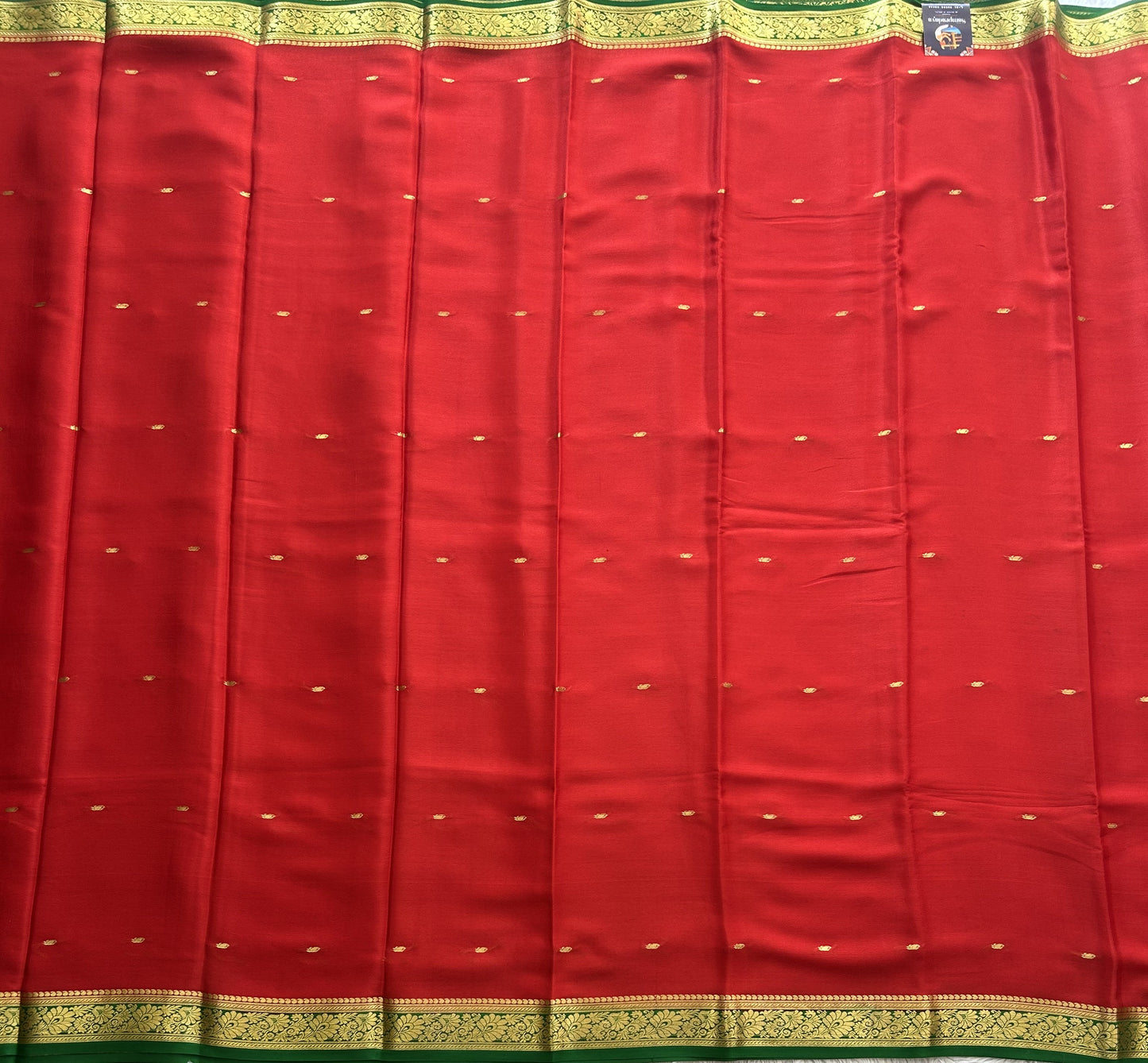 Red Mysore Crepe Silk Saree with Silver Zari Border | Pure Handloom | Silk Mark Certified - Sampradaya Designer Studio