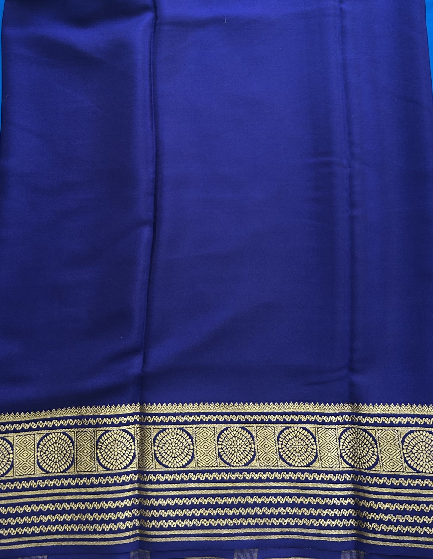 Blue Mysore Crepe Silk Saree with Silver Zari Border | Pure Handloom | Silk Mark Certified - Sampradaya Designer Studio