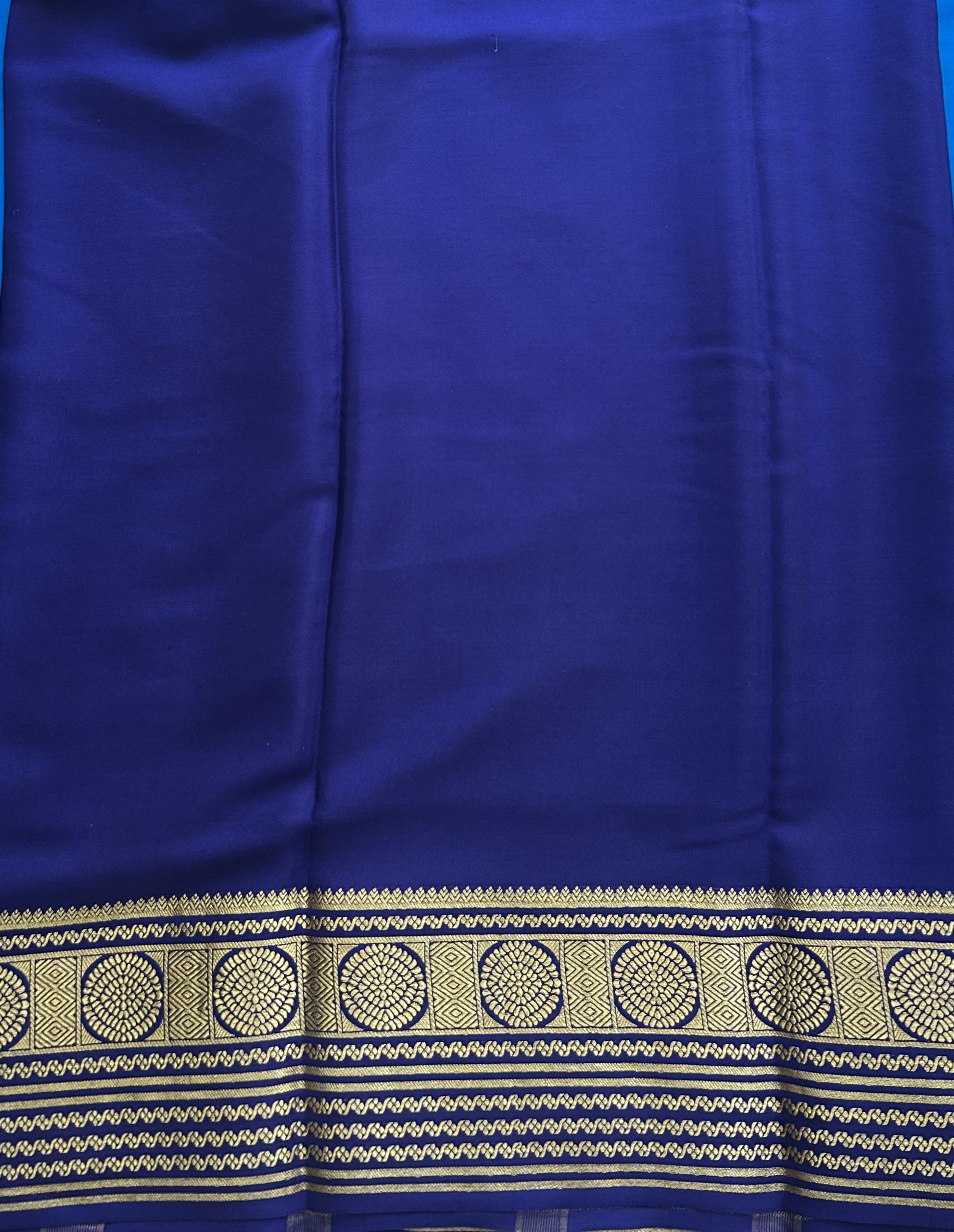 Blue Mysore Crepe Silk Saree with Silver Zari Border | Pure Handloom | Silk Mark Certified - Sampradaya Designer Studio