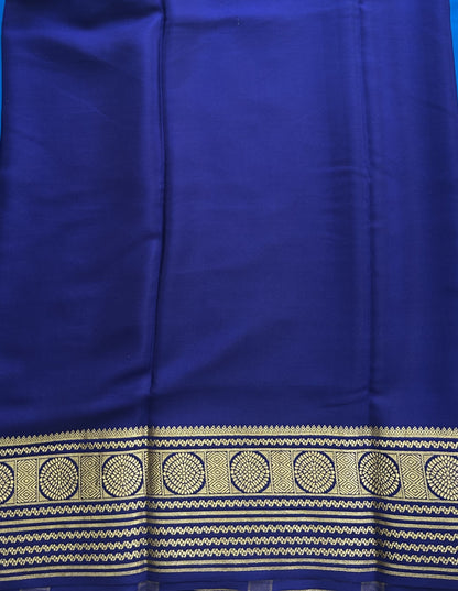 Blue Mysore Crepe Silk Saree with Silver Zari Border | Pure Handloom | Silk Mark Certified - Sampradaya Designer Studio