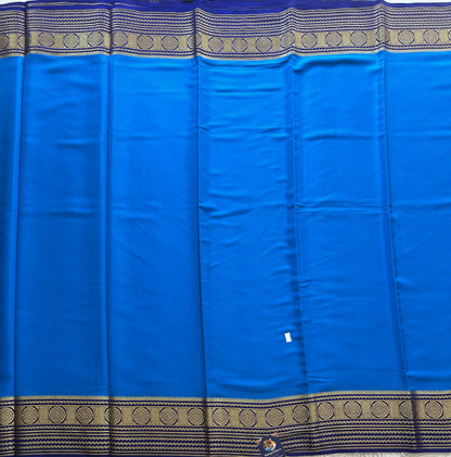 Blue Mysore Crepe Silk Saree with Silver Zari Border | Pure Handloom | Silk Mark Certified - Sampradaya Designer Studio