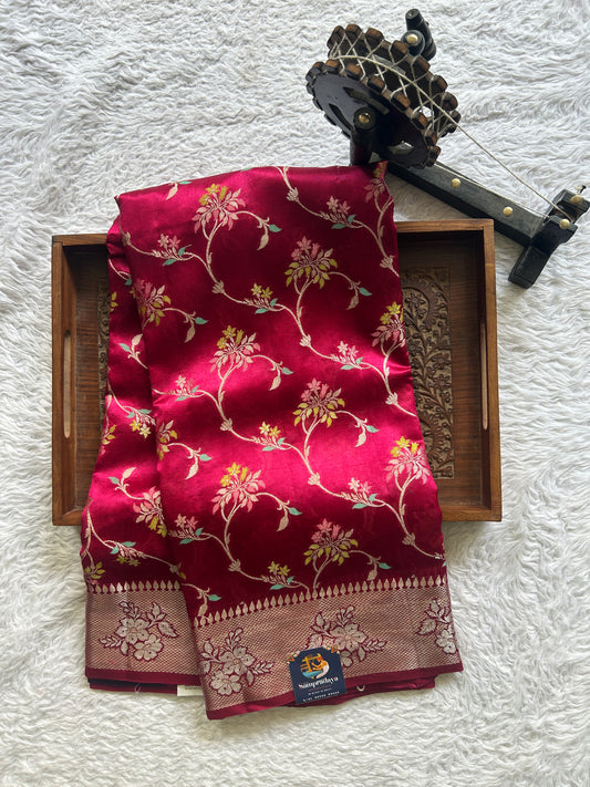 Chiniya Silk Saree Pink Colored Paired With a Gap Border - Sampradaya Designer Studio