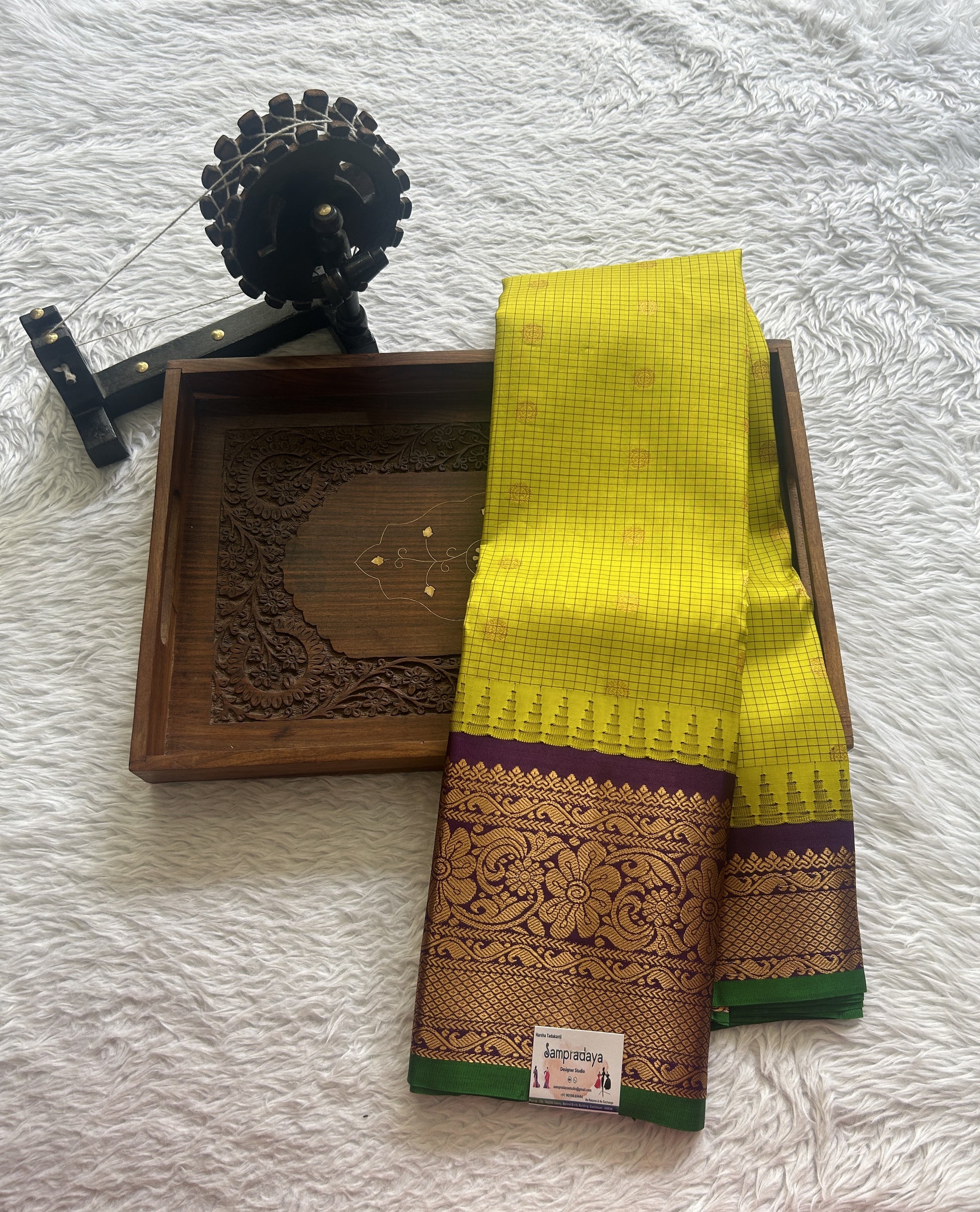 Gadwal Pattu Saree Light Yellow colored saree complemented with a Zari border - Sampradaya Designer Studio