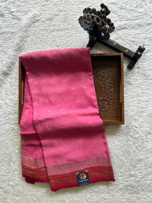 Chiffon Fancy Saree Baby Pink Color Complemented with Dark Pink Color with a Zari Border. - Sampradaya Designer Studio