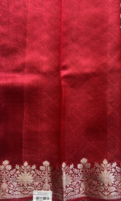 Chiniya Silk Saree Dark Green  Colored Paired With a Gap Border - Sampradaya Designer Studio