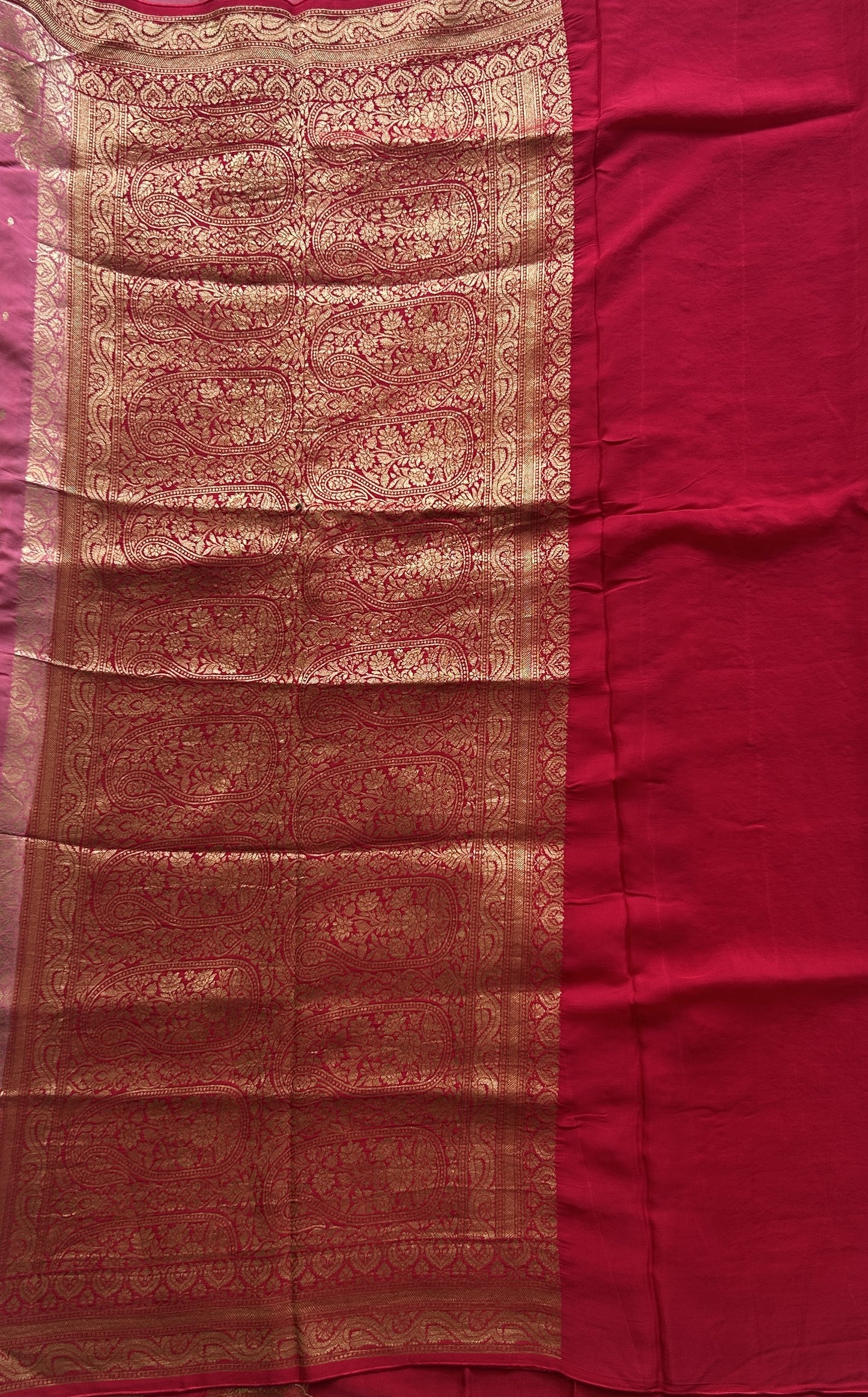 Chiffon Fancy Saree Baby Pink Color Complemented with Dark Pink Color with a Zari Border. - Sampradaya Designer Studio