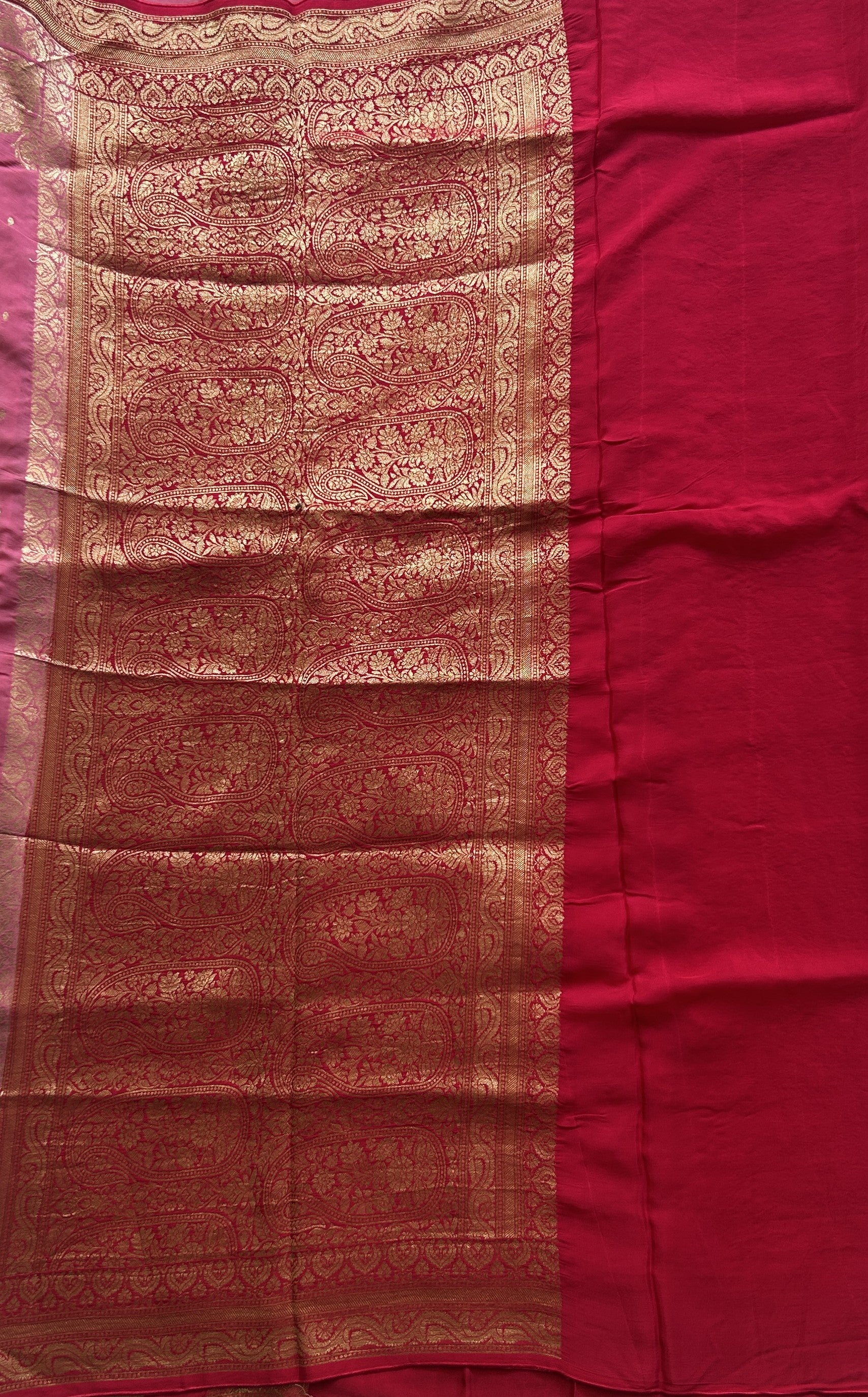 Chiffon Fancy Saree Baby Pink Color Complemented with Dark Pink Color with a Zari Border. - Sampradaya Designer Studio