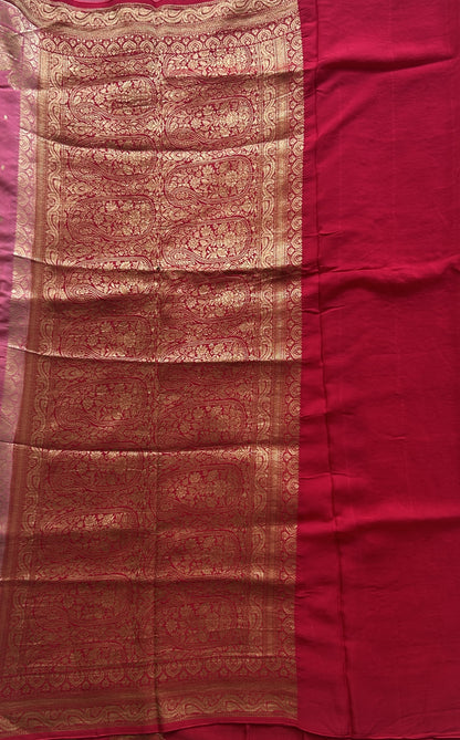 Chiffon Fancy Saree Baby Pink Color Complemented with Dark Pink Color with a Zari Border. - Sampradaya Designer Studio