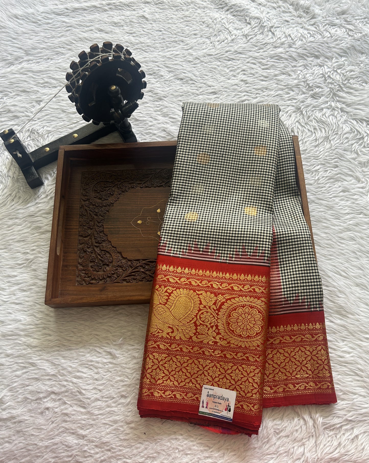 Gadwal Pattu Saree Black Colored Complemented With a Zari Border - Sampradaya Designer Studio