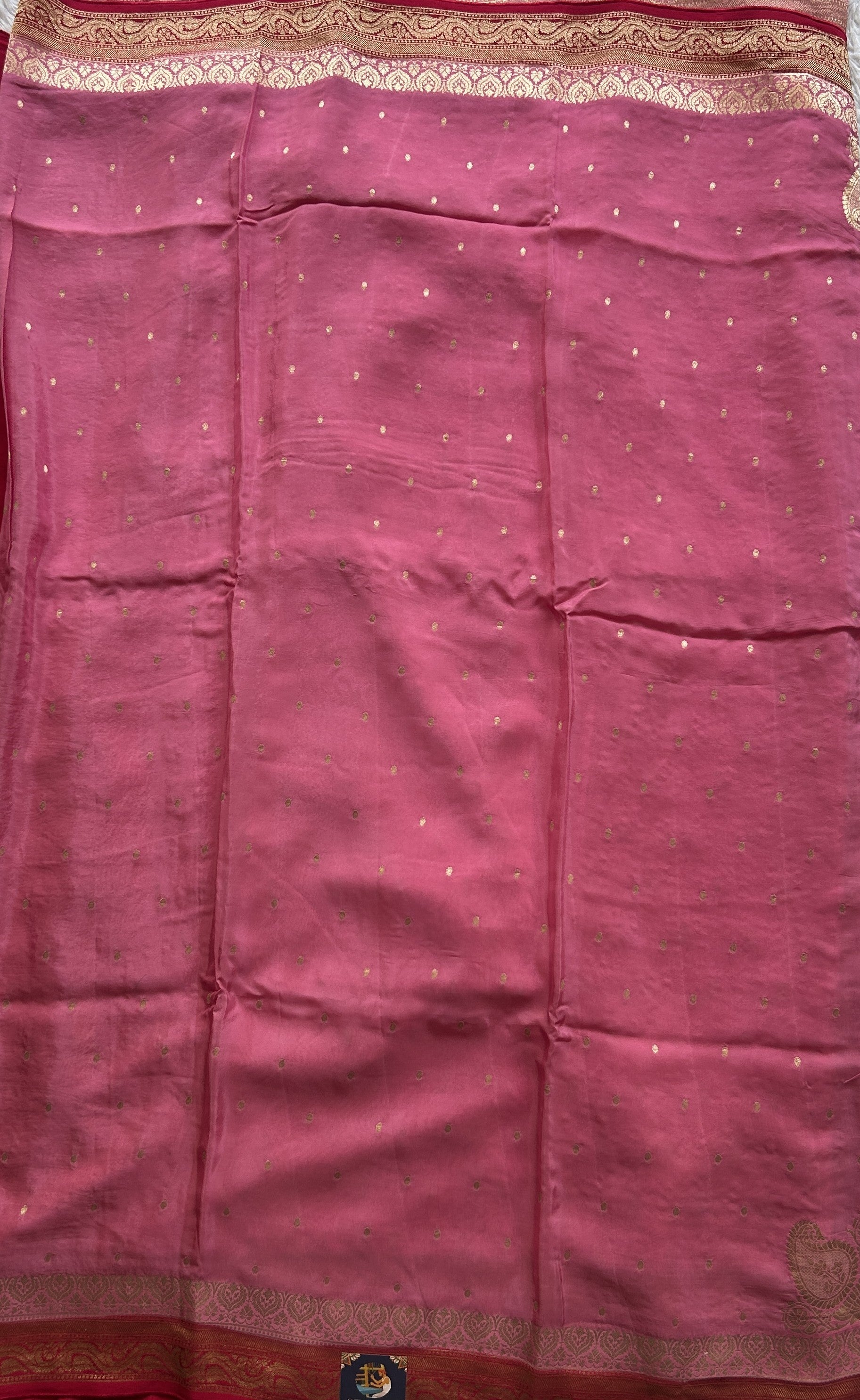 Chiffon Fancy Saree Baby Pink Color Complemented with Dark Pink Color with a Zari Border. - Sampradaya Designer Studio