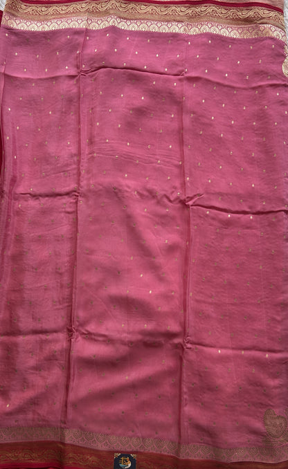 Chiffon Fancy Saree Baby Pink Color Complemented with Dark Pink Color with a Zari Border. - Sampradaya Designer Studio