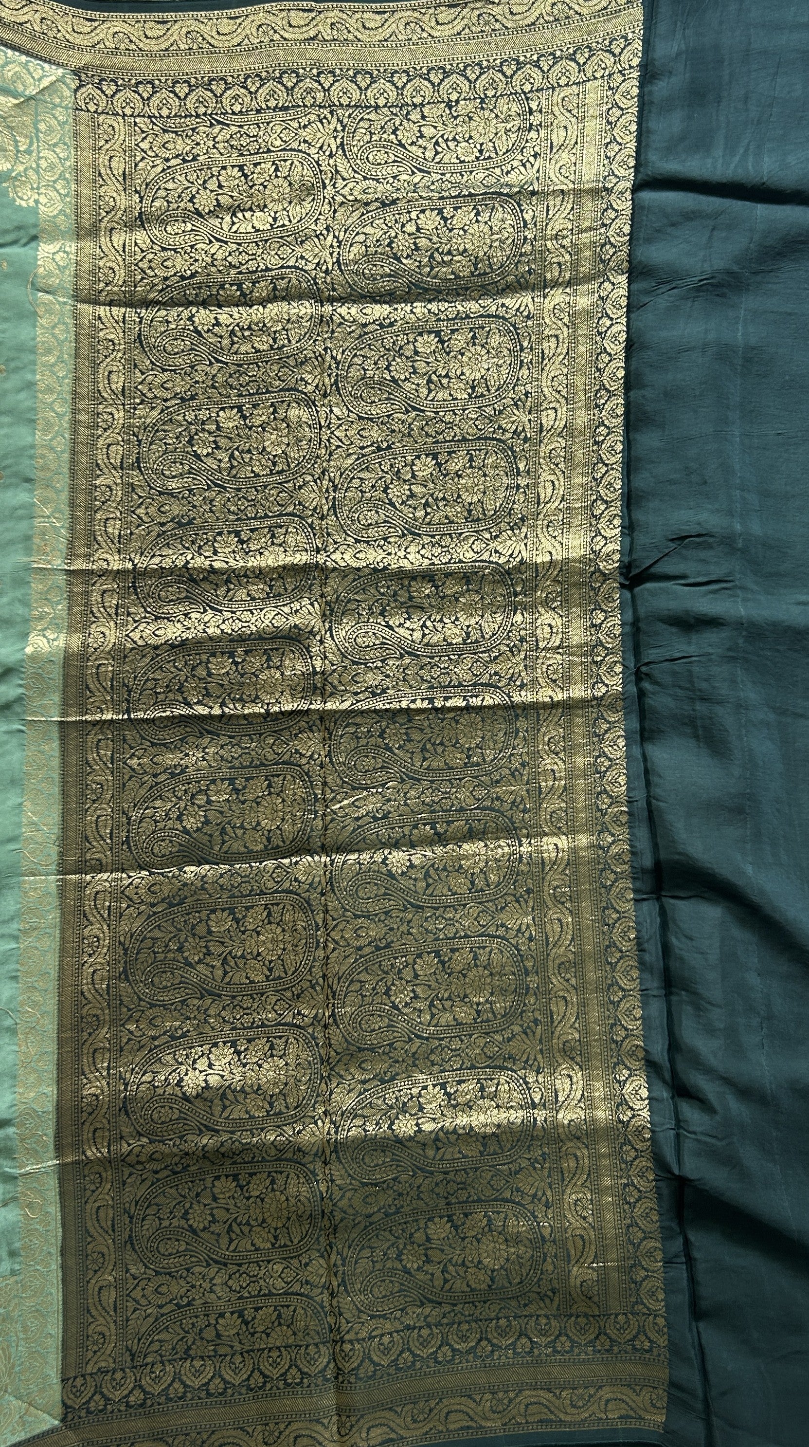 Chiffon Fancy Saree Sage Green Colored Complemented with a Zari Border. - Sampradaya Designer Studio