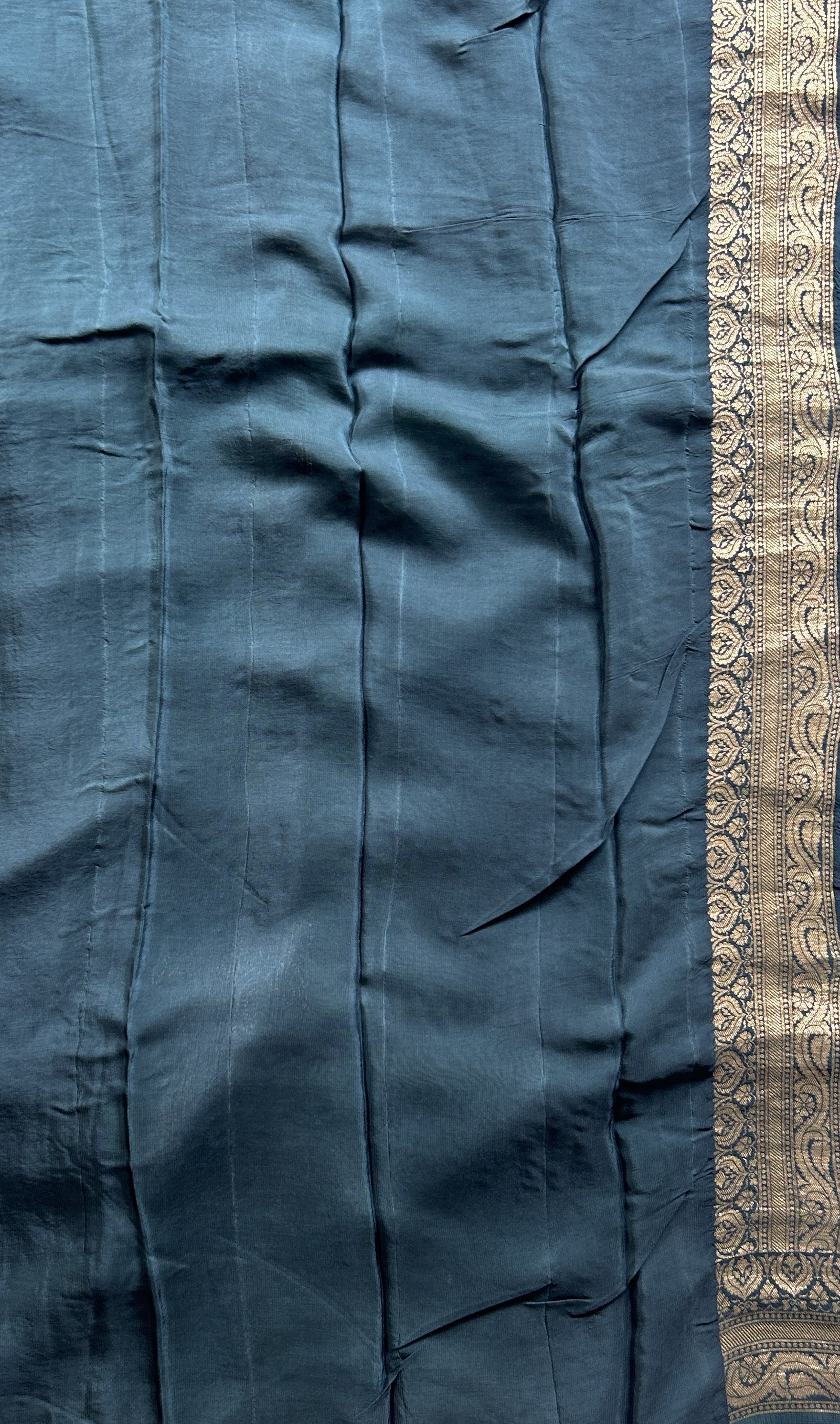 Chiffon Fancy Saree Sage Green Colored Complemented with a Zari Border. - Sampradaya Designer Studio