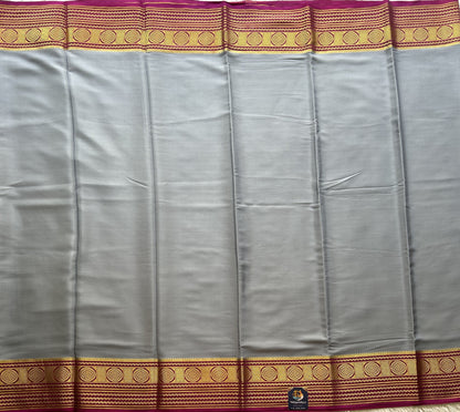 Gray Mysore Crepe Silk Saree with Silver Zari Border | Pure Handloom | Silk Mark Certified