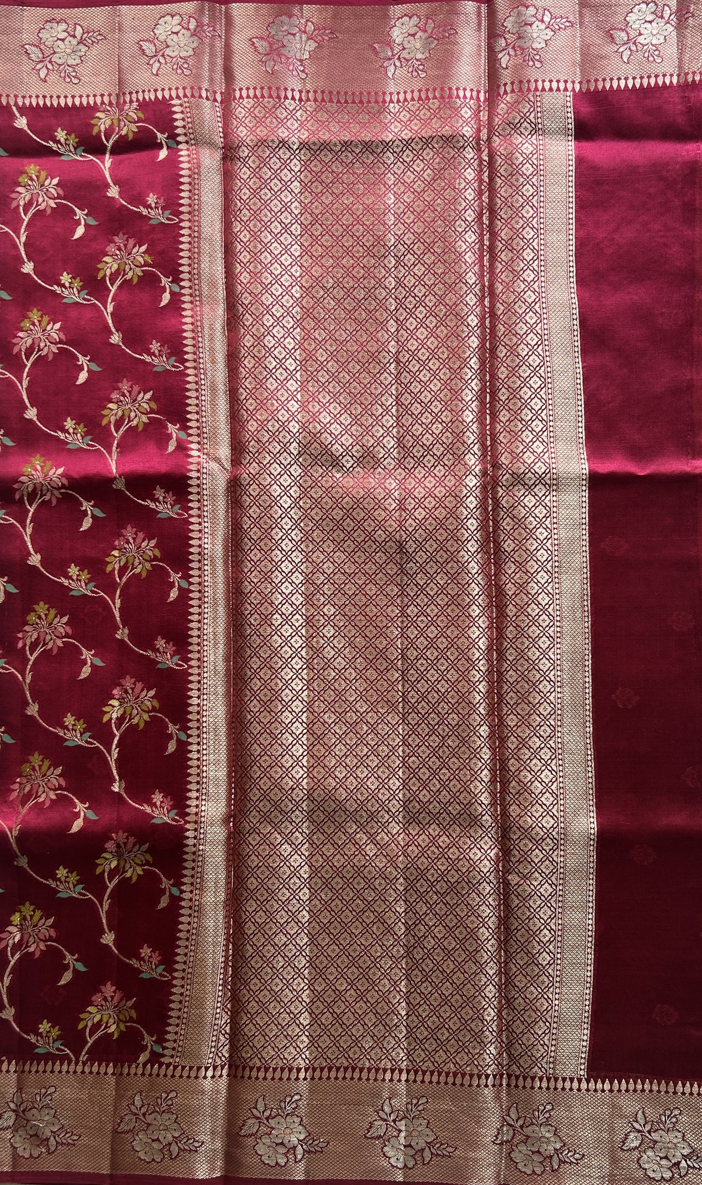 Chiniya Silk Saree Pink Colored Paired With a Gap Border - Sampradaya Designer Studio