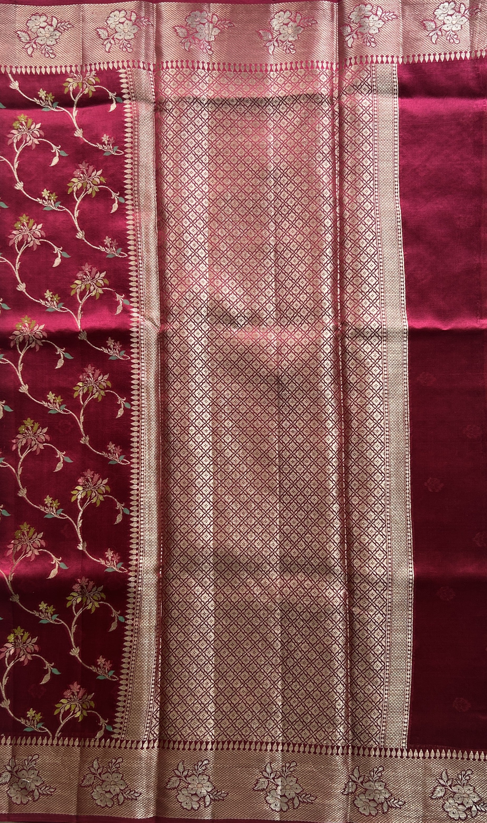 Chiniya Silk Saree Pink Colored Paired With a Gap Border - Sampradaya Designer Studio