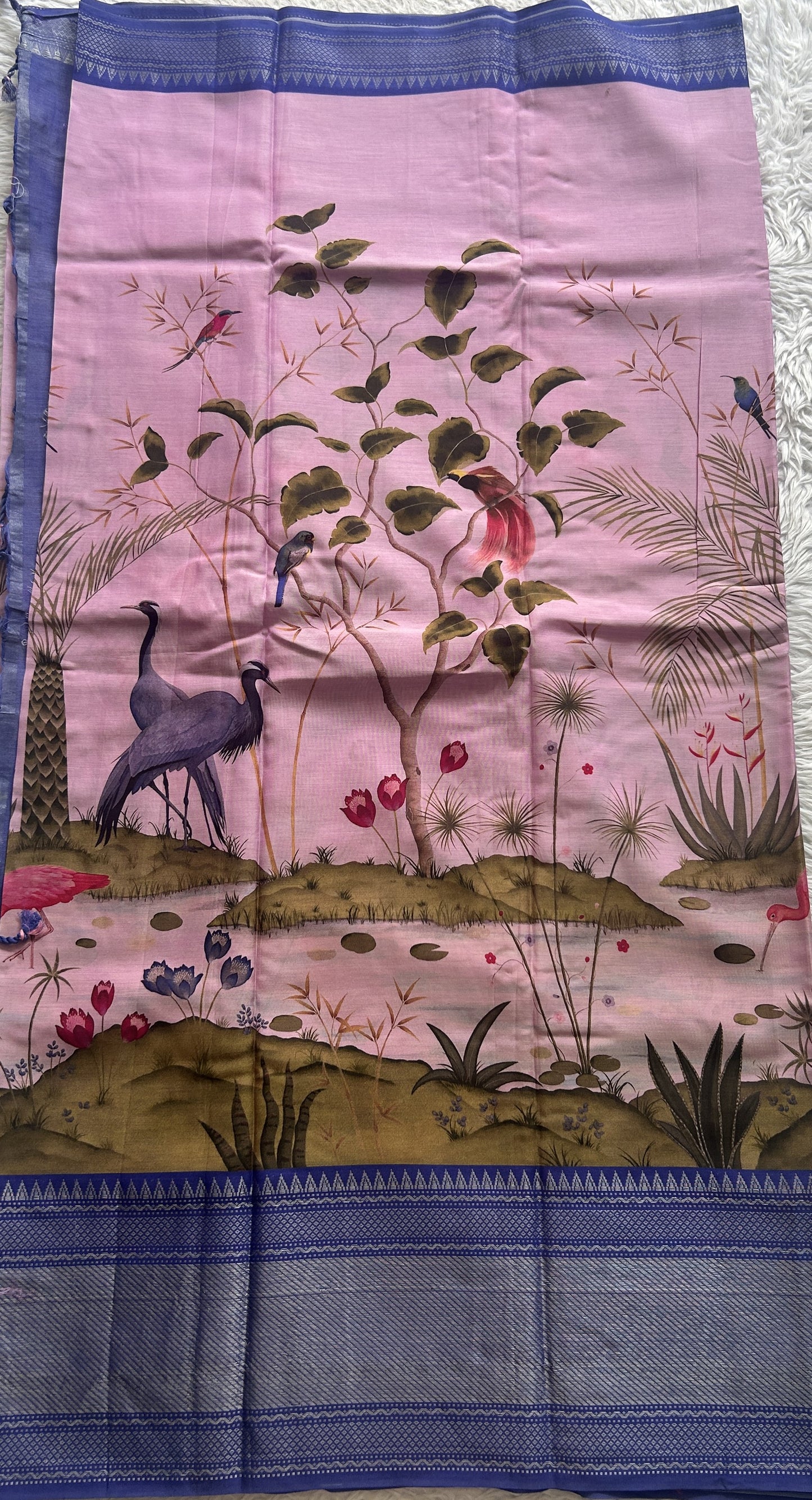 Mangalagiri Pattu Digital Print Saree Pink colored complemented with a Zari Border - Sampradaya Designer Studio