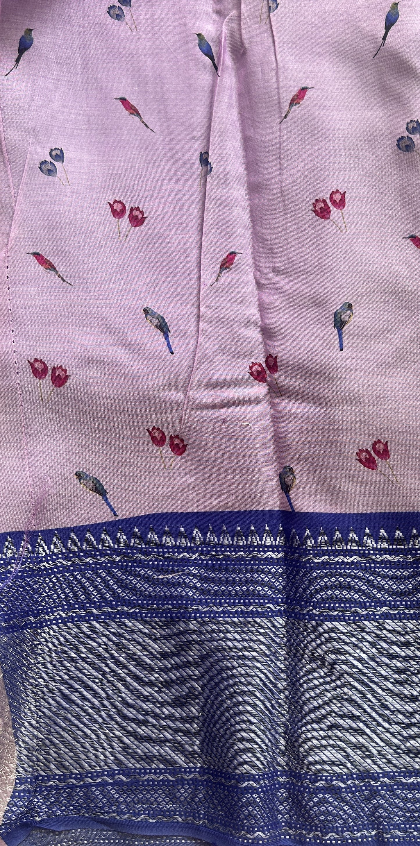 Mangalagiri Pattu Digital Print Saree Pink colored complemented with a Zari Border - Sampradaya Designer Studio