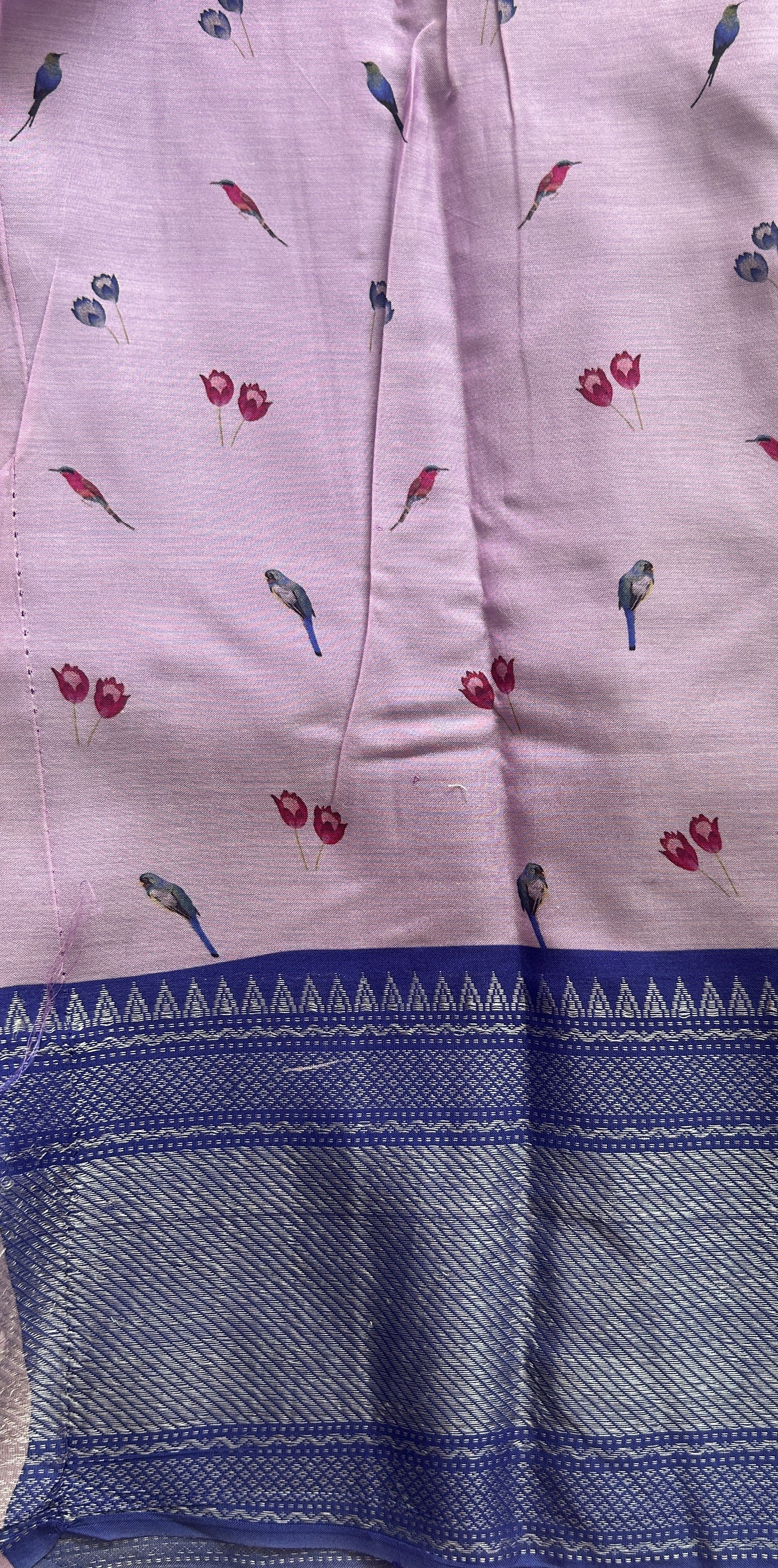 Mangalagiri Pattu Digital Print Saree Pink colored complemented with a Zari Border - Sampradaya Designer Studio