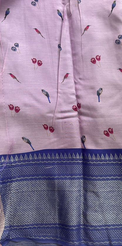 Mangalagiri Pattu Digital Print Saree Pink colored complemented with a Zari Border - Sampradaya Designer Studio