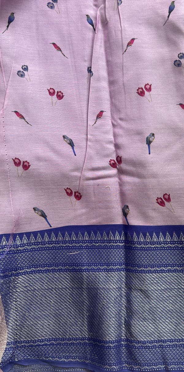 Mangalagiri Pattu Digital Print Saree Pink colored complemented with a Zari Border - Sampradaya Designer Studio