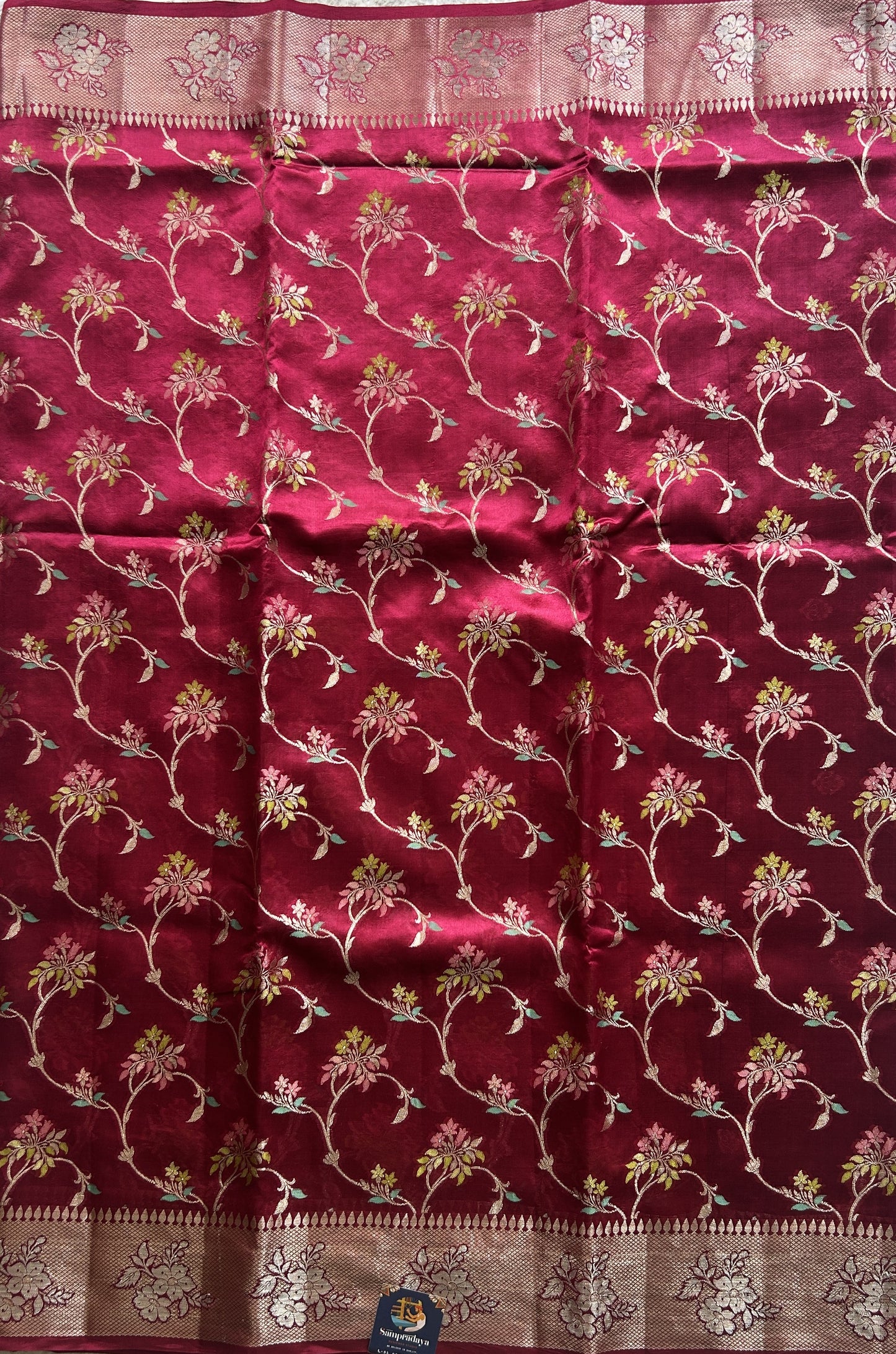 Chiniya Silk Saree Pink Colored Paired With a Gap Border - Sampradaya Designer Studio