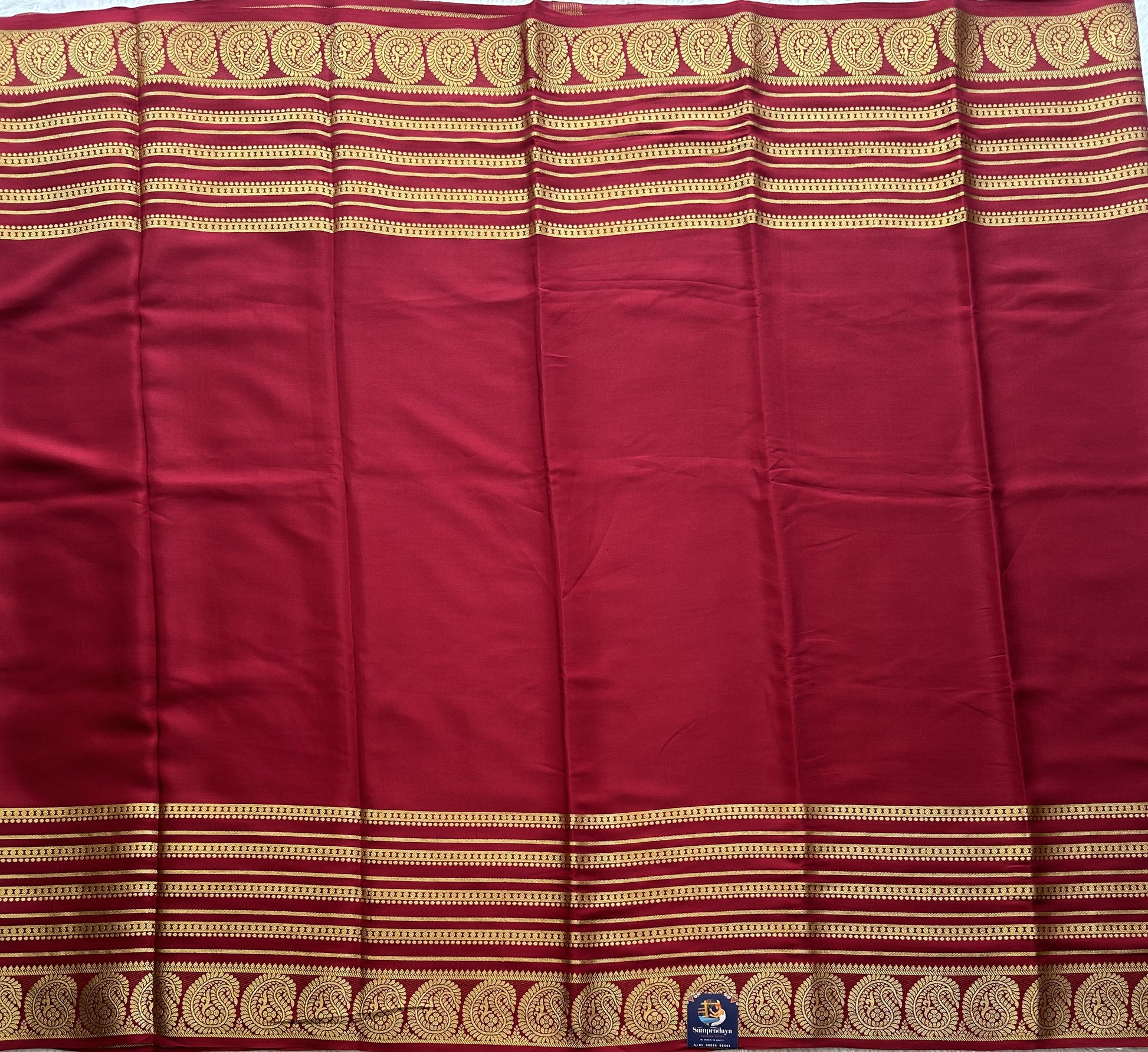 Maroon Mysore Crepe Silk Saree with Silver Zari Border | Pure Handloom | Silk Mark Certified - Sampradaya Designer Studio