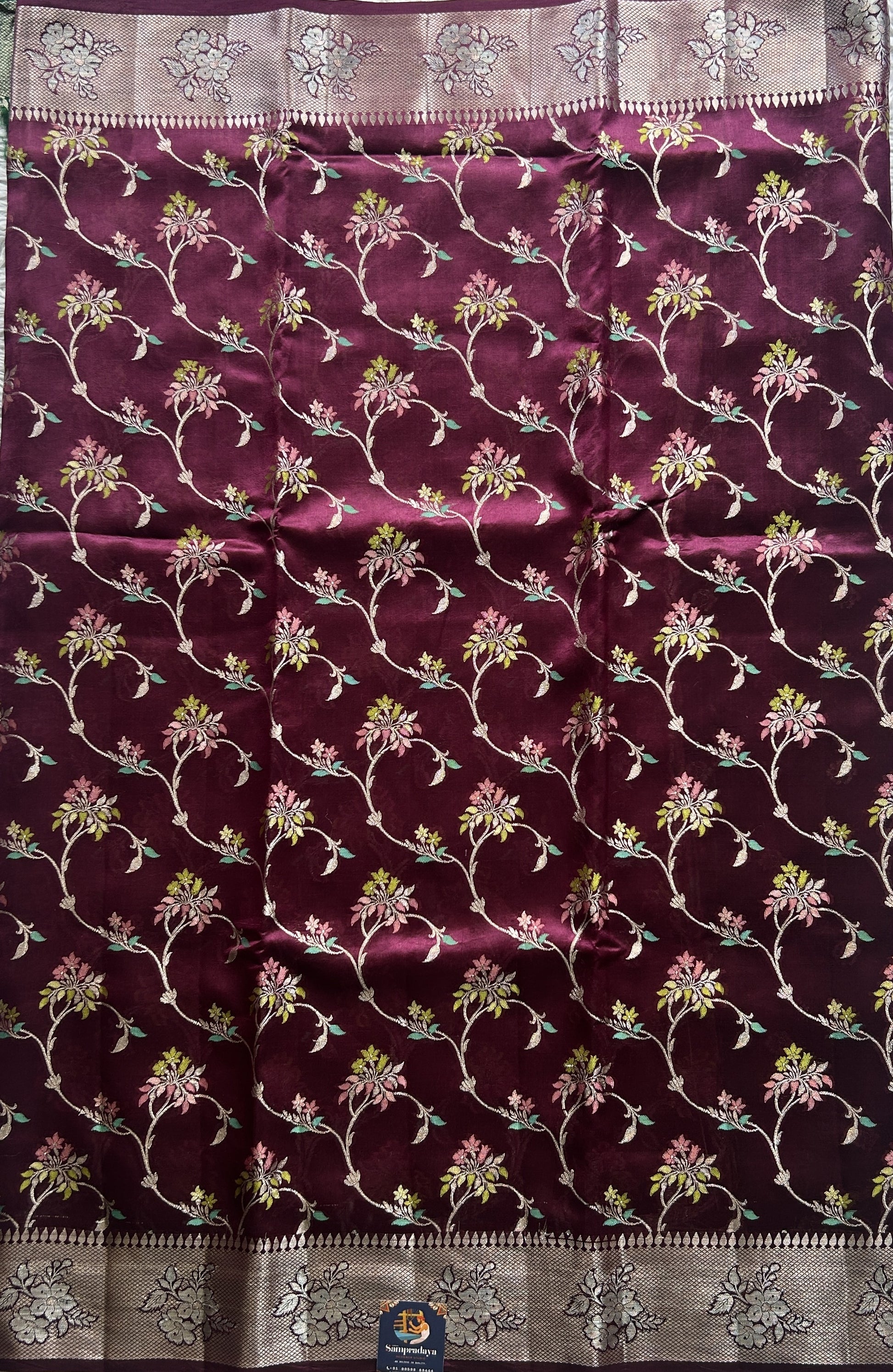 Chiniya Silk Saree Burgundy Colored Pared With Silver Zari Border - Sampradaya Designer Studio