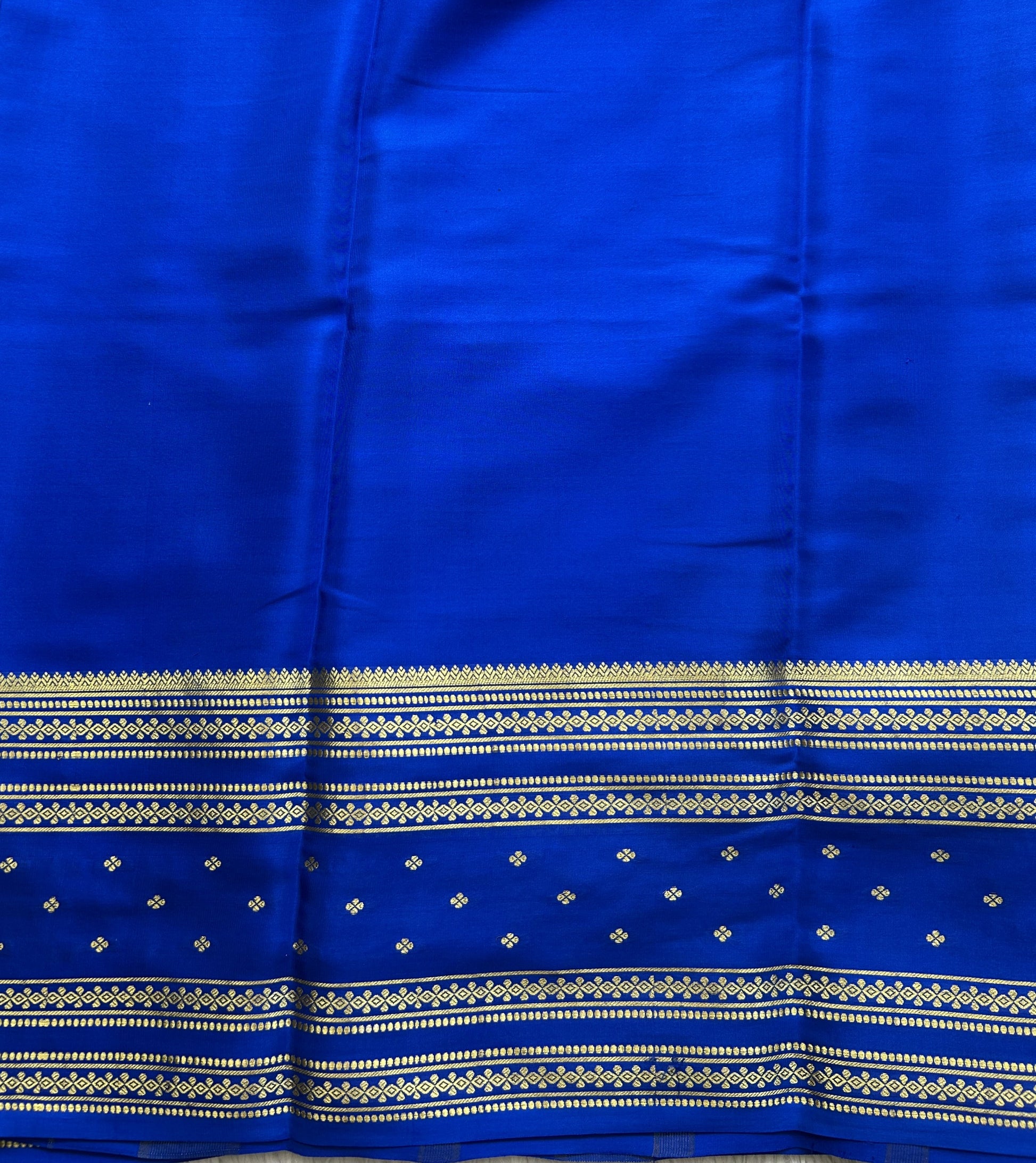 Blue Mysore Crepe Silk Saree with Silver Zari Border | Pure Handloom | Silk Mark Certified - Sampradaya Designer Studio