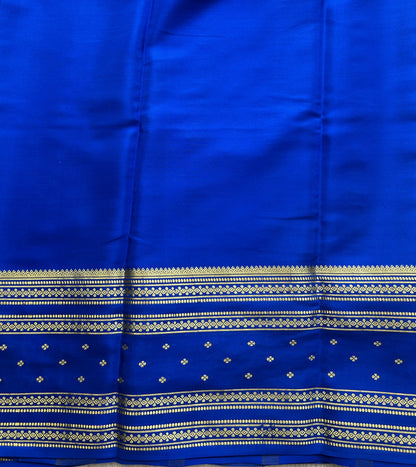 Blue Mysore Crepe Silk Saree with Silver Zari Border | Pure Handloom | Silk Mark Certified - Sampradaya Designer Studio