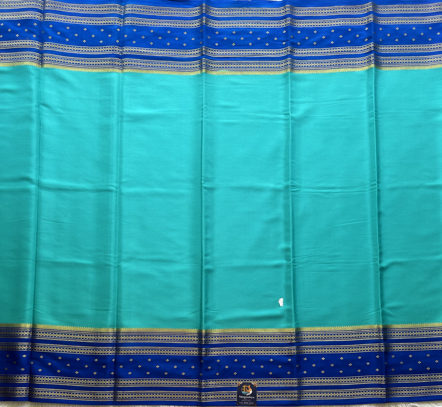 Blue Mysore Crepe Silk Saree with Silver Zari Border | Pure Handloom | Silk Mark Certified - Sampradaya Designer Studio