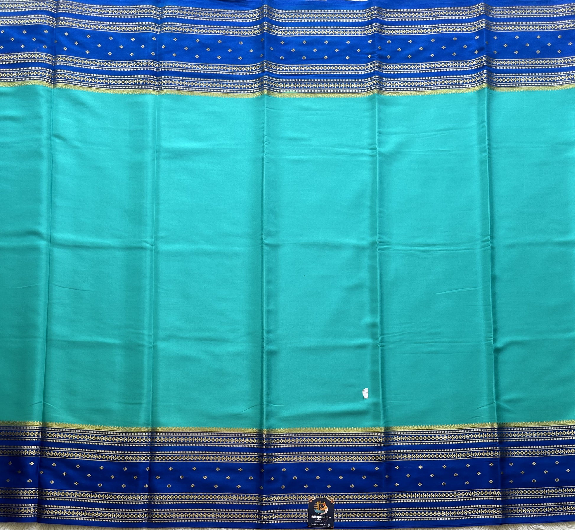 Blue Mysore Crepe Silk Saree with Silver Zari Border | Pure Handloom | Silk Mark Certified - Sampradaya Designer Studio