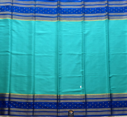 Blue Mysore Crepe Silk Saree with Silver Zari Border | Pure Handloom | Silk Mark Certified - Sampradaya Designer Studio