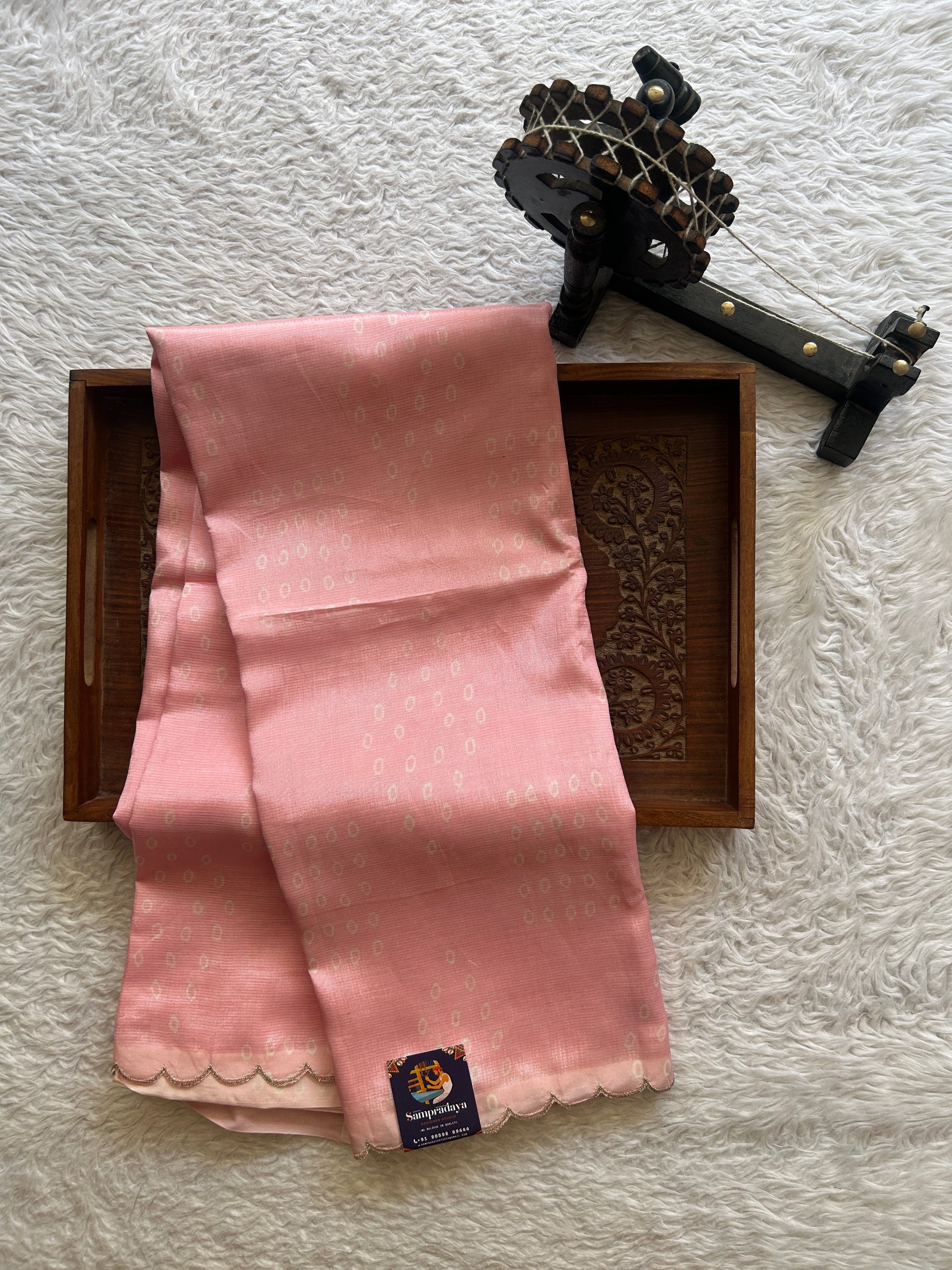 Mangalagiri Pattu Saree Baby Pink Colored Complemented with a Scallop Border - Sampradaya Designer Studio