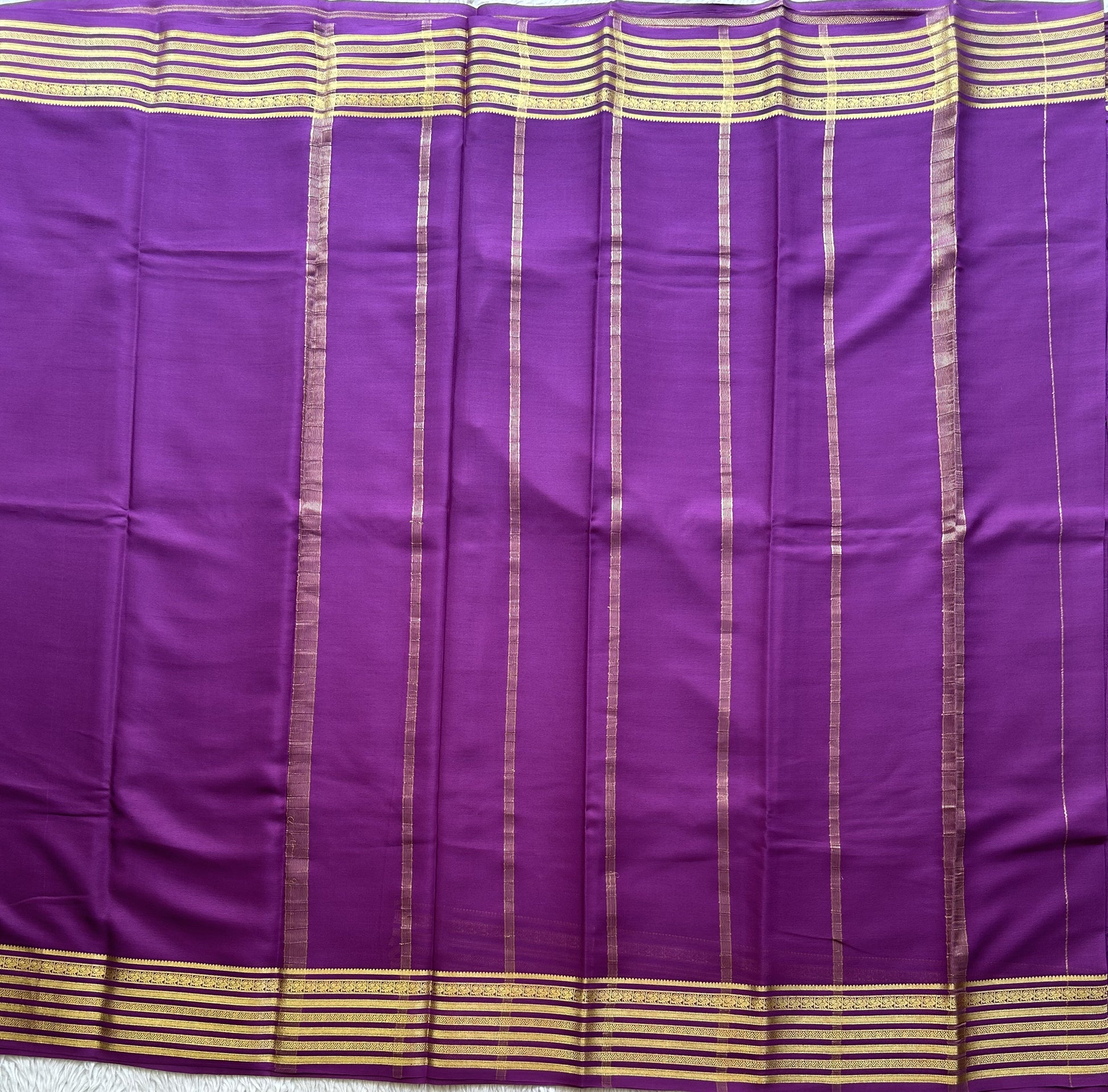 Purple Mysore Crepe Silk Saree with Silver Zari Border | Pure Handloom | Silk Mark Certified - Sampradaya Designer Studio
