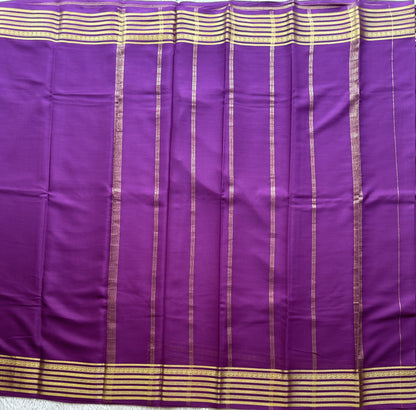 Purple Mysore Crepe Silk Saree with Silver Zari Border | Pure Handloom | Silk Mark Certified