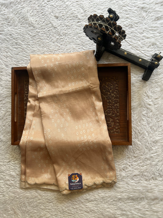 Mangalagiri Pattu Saree Light Beige Colored Complemented with a Scallop Border - Sampradaya Designer Studio