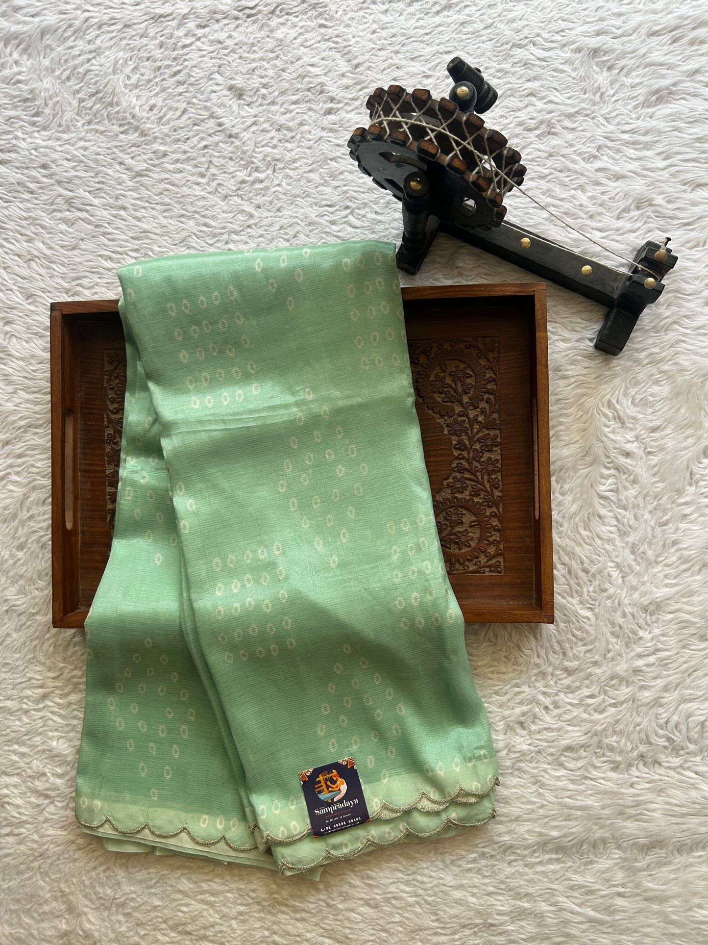 Mangalagiri Pattu Saree Sea Green Complemented with a Scallop Border - Sampradaya Designer Studio