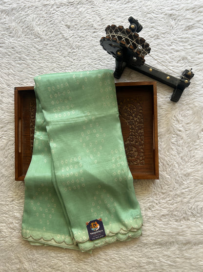Mangalagiri Pattu Saree Sea Green Complemented with a Scallop Border - Sampradaya Designer Studio