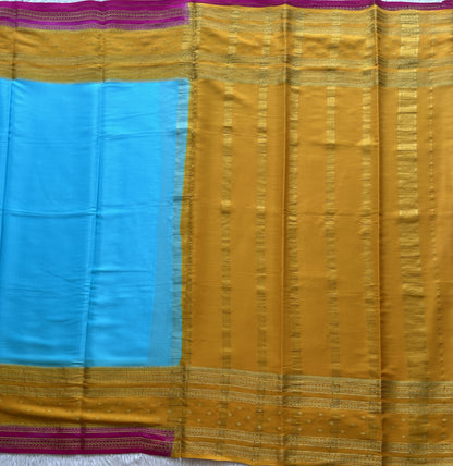 Sky Blue Mysore Crepe Silk Saree with Silver Zari Border | Pure Handloom | Silk Mark Certified - Sampradaya Designer Studio