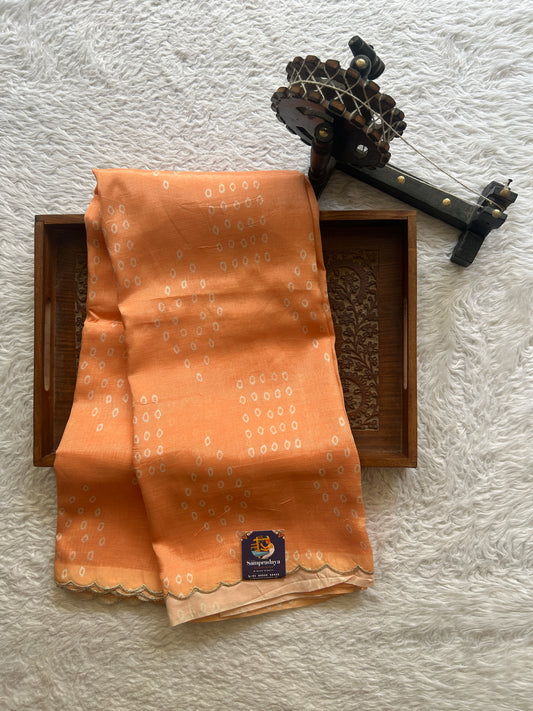 Mangalagiri Pattu Saree Orange Colored Complemented with a Scallop Border - Sampradaya Designer Studio