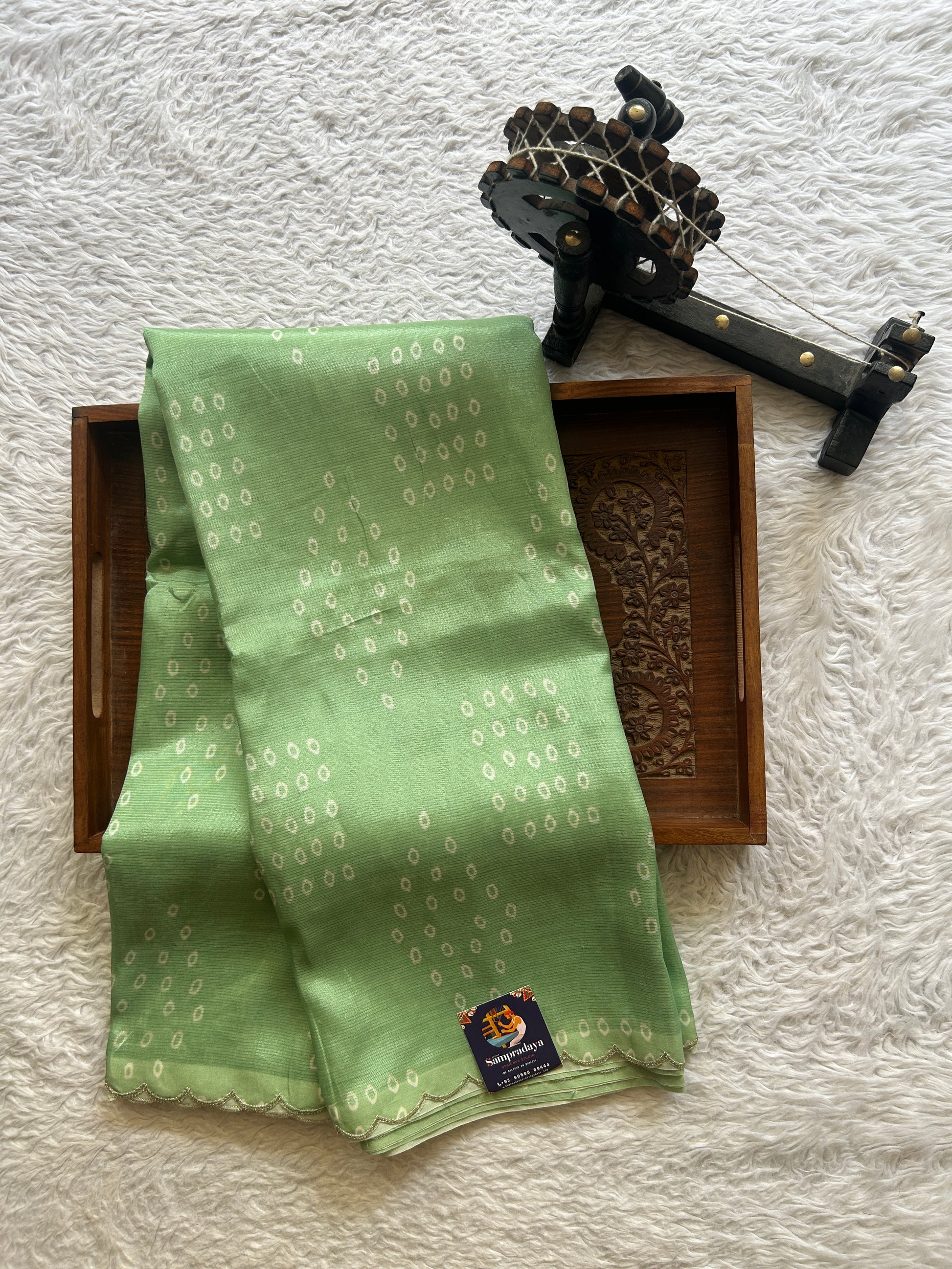 Mangalagiri Pattu Saree Light Green Colored Complemented with a Scallop Border - Sampradaya Designer Studio